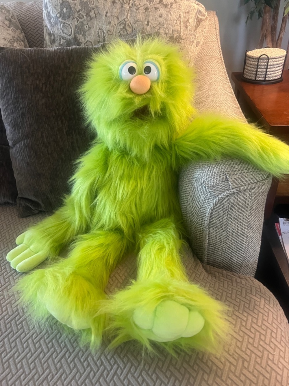 Green Furry Stuffed Monster Hand Puppet